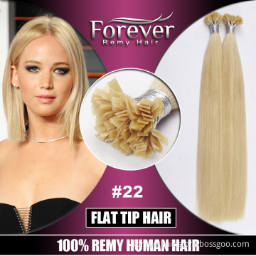 Xuchang Forever 10A top quality keratin 100 remy human blond double drawn flat tip hair extension